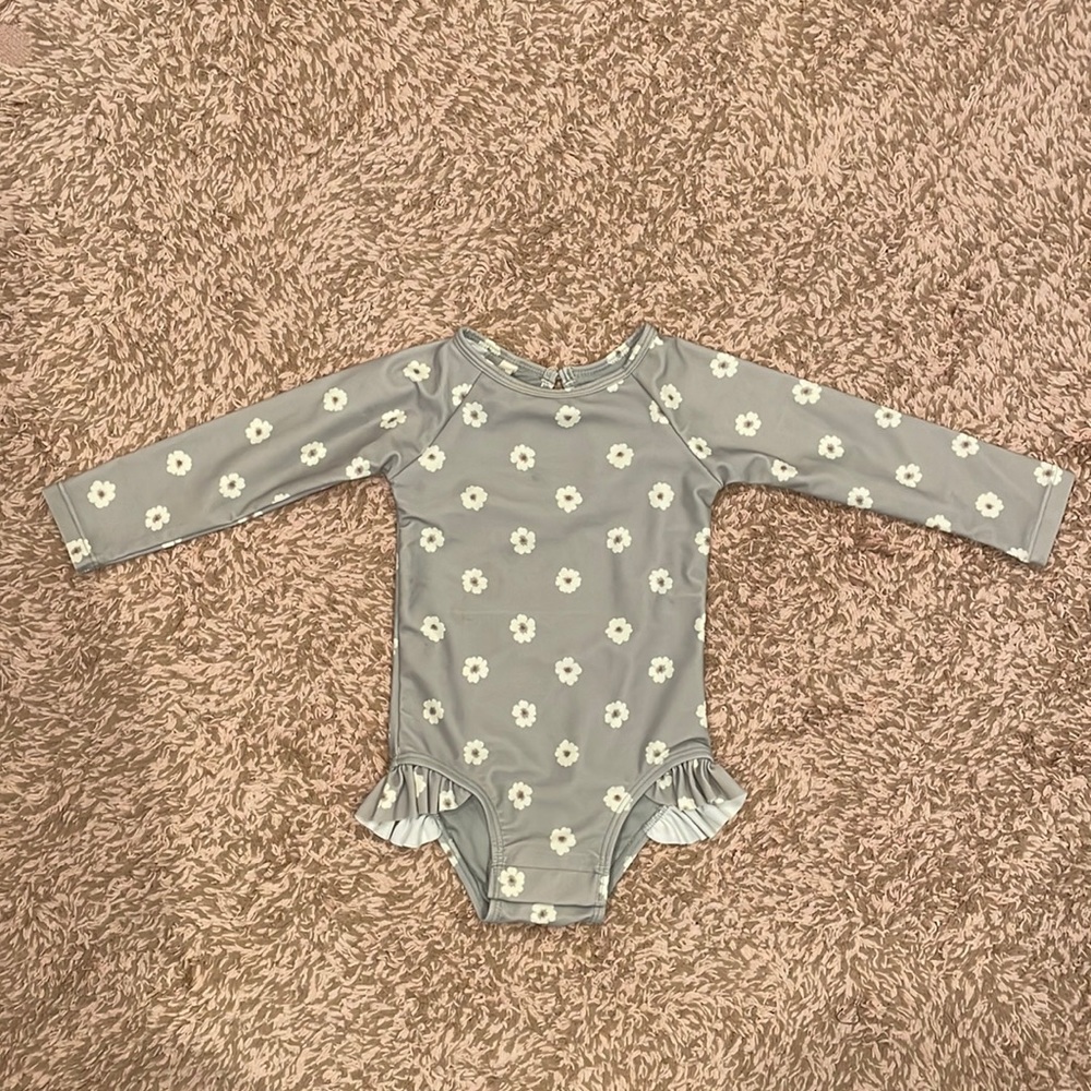 Quincy Mae one piece girls rashguard swimsuit petunia